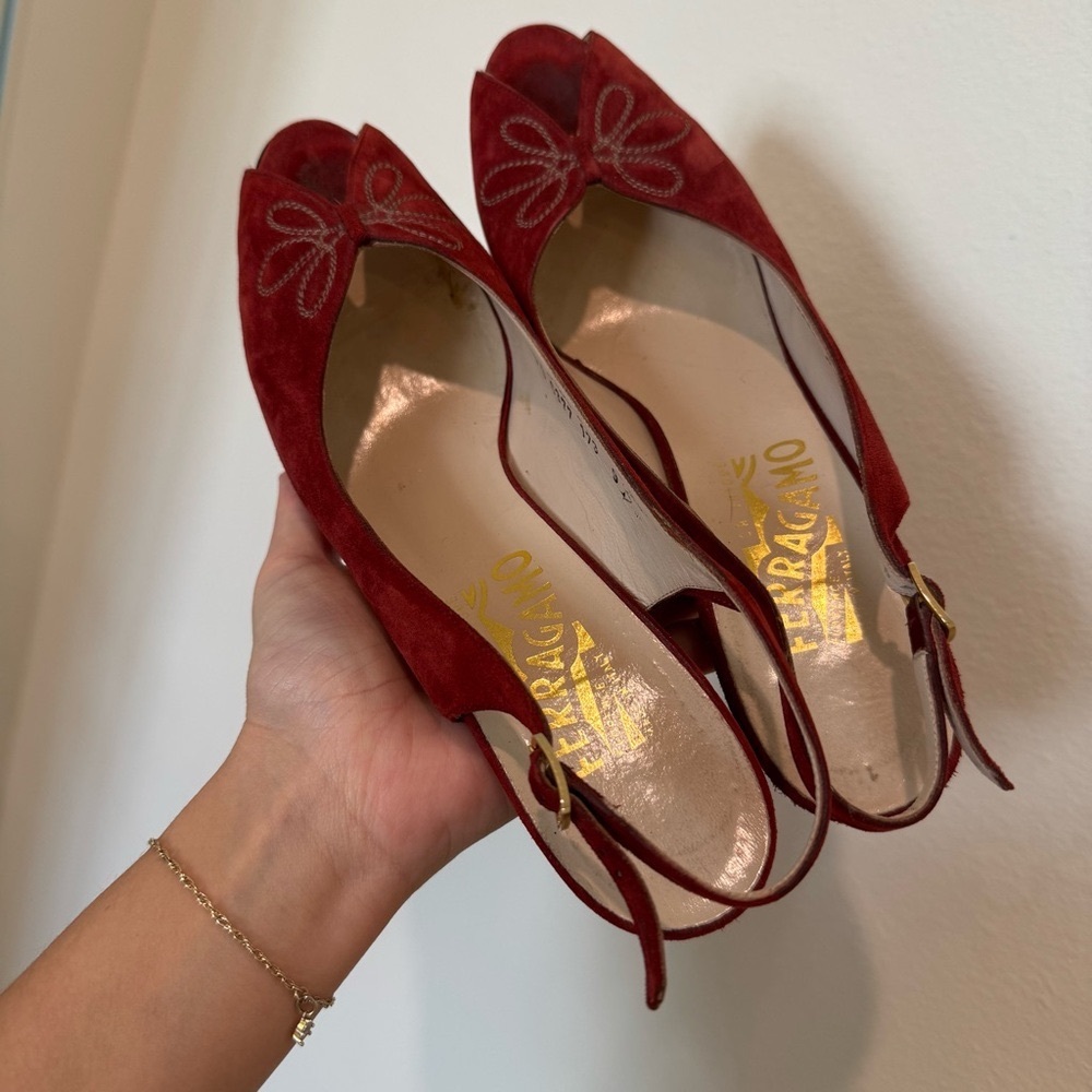 Salvatore Ferragamo Red Suede Women's Heels